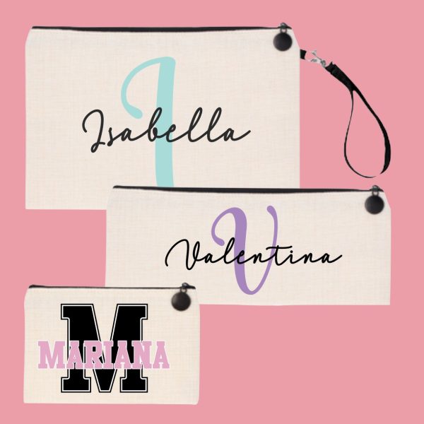 Pack Bolsa Tote Y Neceser Personalizable - Negro, Con Inicial Y Nombre, Polialgodón