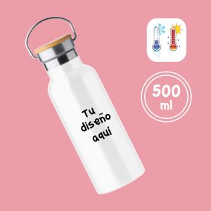 Botella térmica de acero inoxidable con tapa de bambú