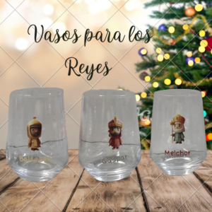 Vasos de vidrio para los Reyes Magos personalizados