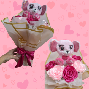 Bouquet de rosas rosadas con peluche