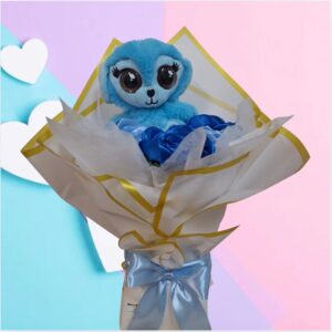 Bouquet de rosas azules con peluche
